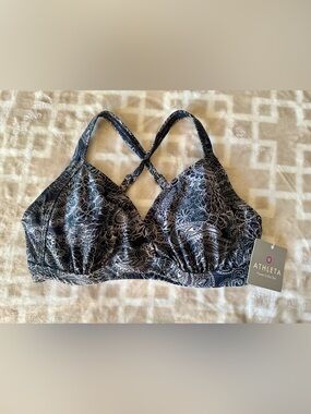 Athleta Black and White Paisley Cross-Back Sports Bralette/Swimming Top